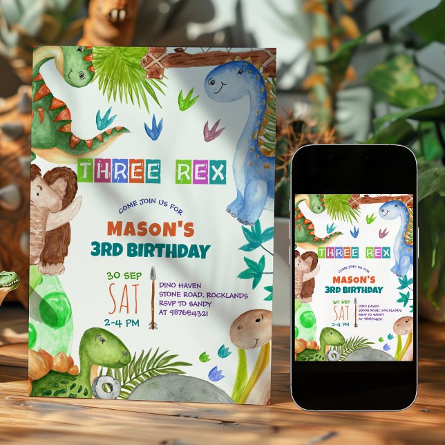 Boy Dinosaur 3rd Birthday Invitation Inbjudningar (Skapare uppladdad)