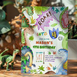 Boy Dinosaur 4th Birthday Invitation Inbjudningar