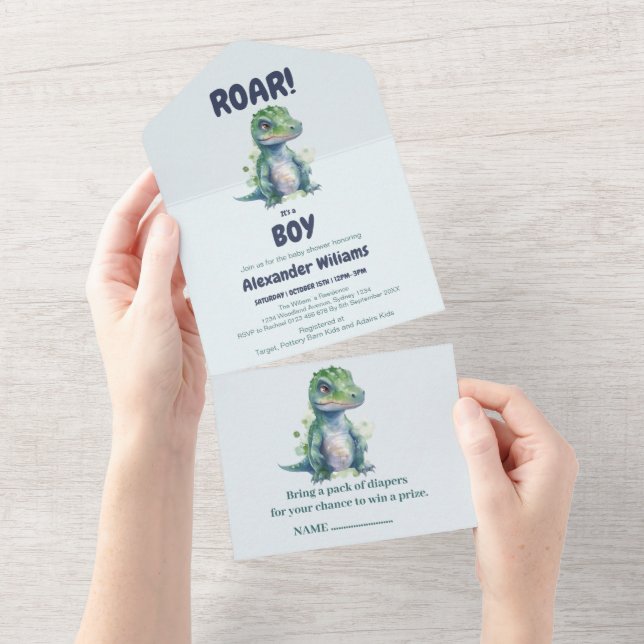 Boy Dinosaur Baby Shower-inbjudan (Tearaway)