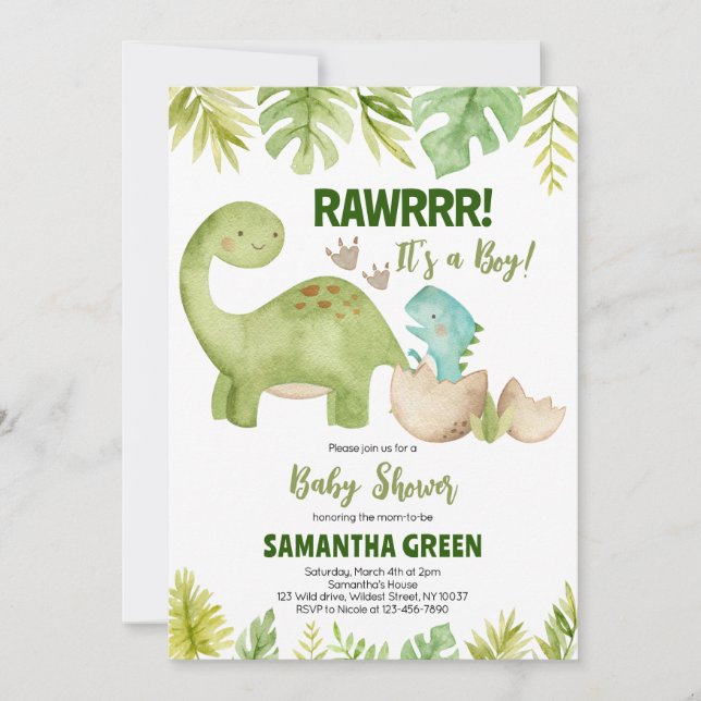 Boy Dinosaur Baby Shower Inbjudningar (Framsida)