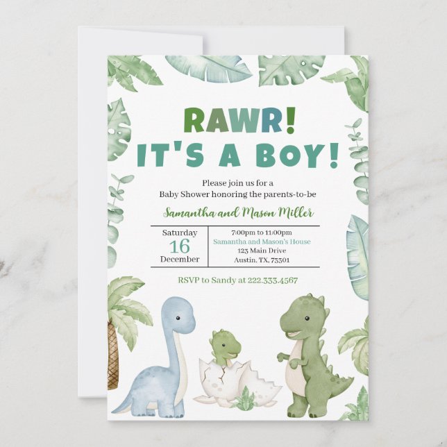 Boy Dinosaur Baby Shower Inbjudningar (Framsida)