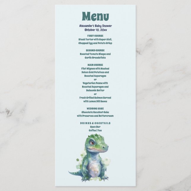 Boy Dinosaur Baby Shower Meny (Framsida)