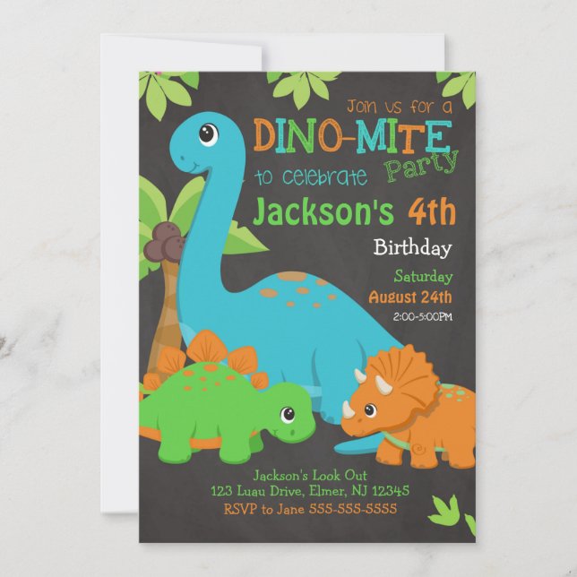 Boy Dinosaur Birthday bjudande / Dino Party Inbjudningar (Framsida)