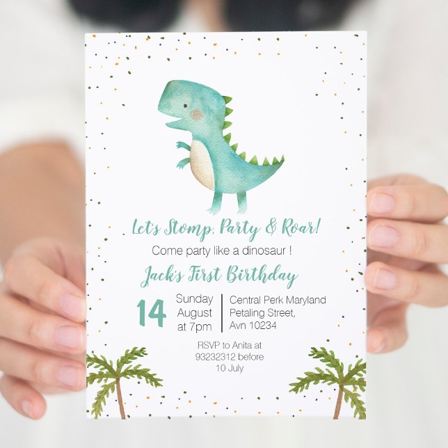 Boy Dinosaur Birthday Guld Mint Blue-inbjudan Inbjudningar (Skapare uppladdad)