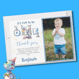 Boy Dinosaur Personlig Photo First Birthday Tack Kort