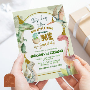 Boy Dinosaur Turning One First Birthday Inbjudningar