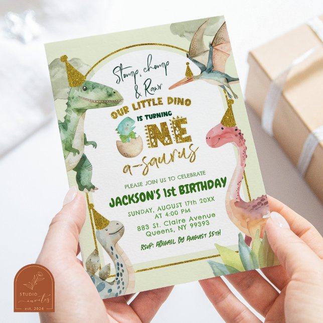 Boy Dinosaur Turning One First Birthday Inbjudningar (Skapare uppladdad)