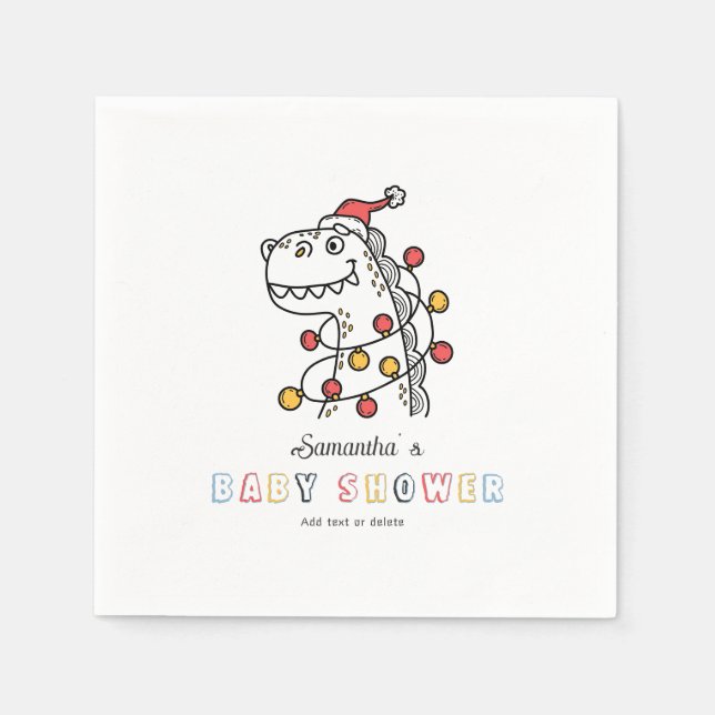 Boy Dinosaur Winter jul Coed Baby Shower Pappersservett (Framsidan)