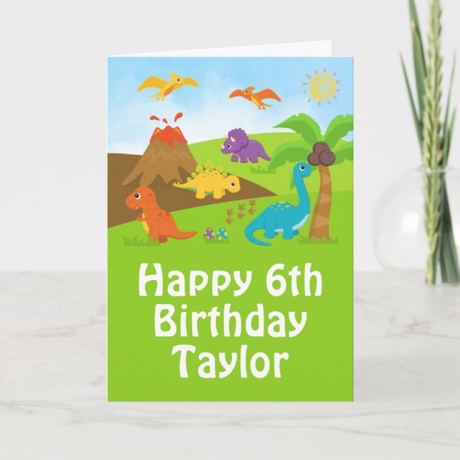 Boy Dinosaurs Grattis på födelsedagen Card Kort (Framsida)