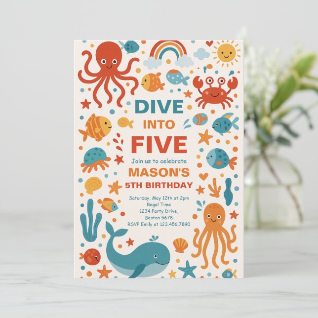 Boy Dive in i 5:e Födelsedagsfesten Inbjudningar (Stående Fram)
