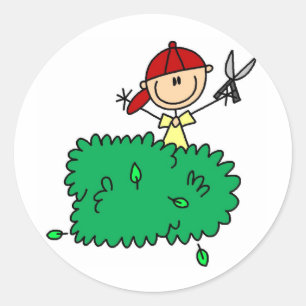 Boy Doing Yardwork Sticker Runt Klistermärke