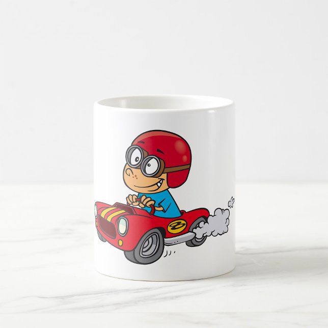 Boy Driving Red Tävling Car Kaffemugg (Skapare uppladdad)
