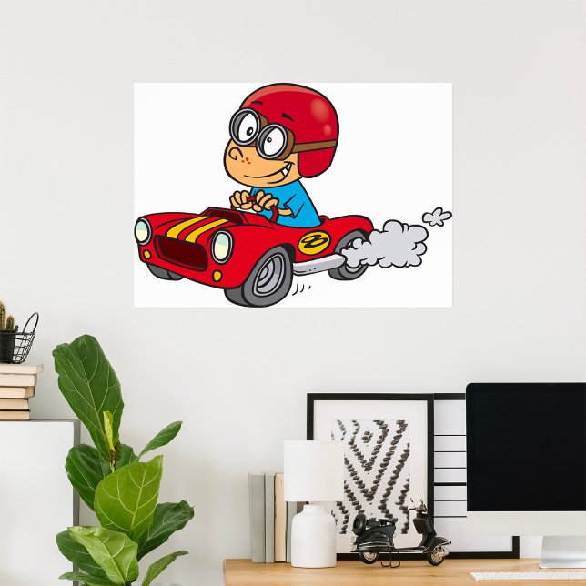 Boy Driving Red Tävling Car Poster (Skapare uppladdad)