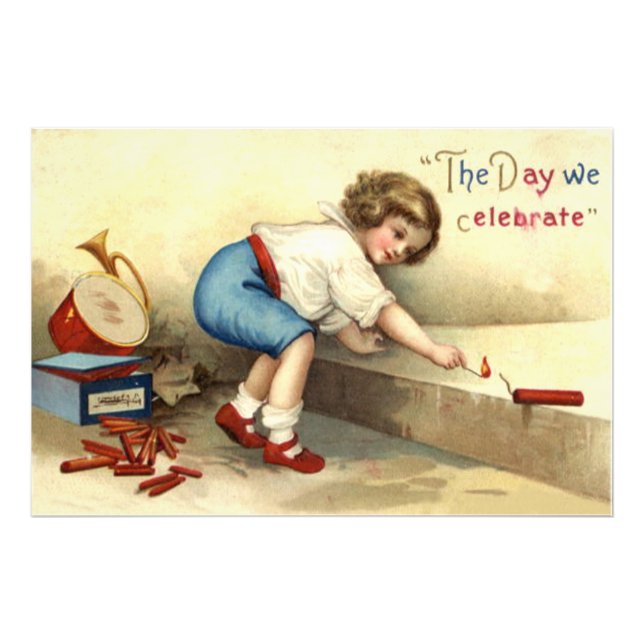 Boy Drum Bugle Fireworks Firecracker Fototryck (Framsidan)