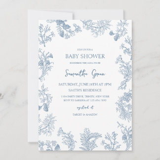 Boy Dusty Blue Chinoiserie Baby Shower Inbjudningar