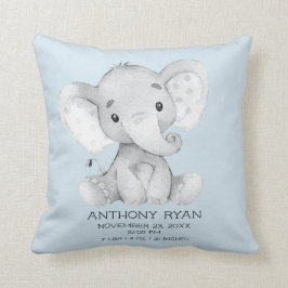 Boy Elephant Baby Birth Stats Pillow Kudde