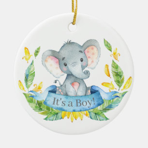 Boy Elephant Baby Shower Blue Julgransprydnad Keramik