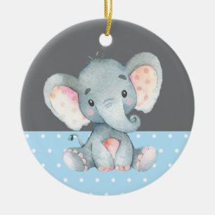 Boy Elephant Baby Shower Blue Julgransprydnad Keramik