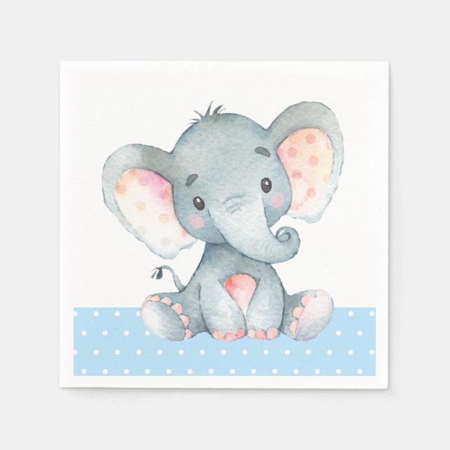 Boy Elephant Baby Shower Blue Napkins Pappersservett (Framsidan)