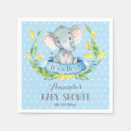 Boy Elephant Baby Shower Blue och Grått Napkins Pappersservett