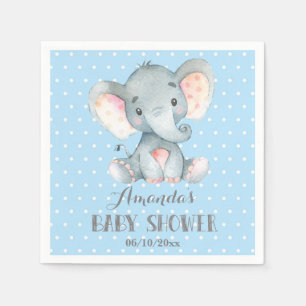 Boy Elephant Baby Shower Blue och Grått Napkins Pappersservett