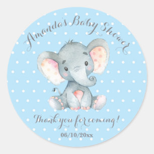 Boy Elephant Baby Shower Blue Tack Favor Runt Klistermärke
