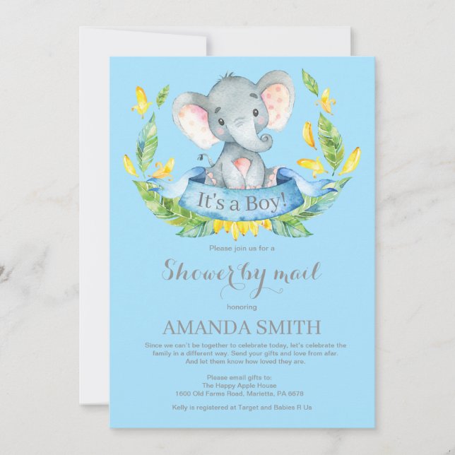 Boy Elephant Baby Shower by Mail Call Inbjudningar (Framsida)