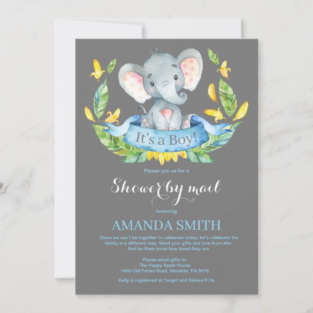 Boy Elephant Baby Shower by Mail Call Inbjudningar (Framsida)
