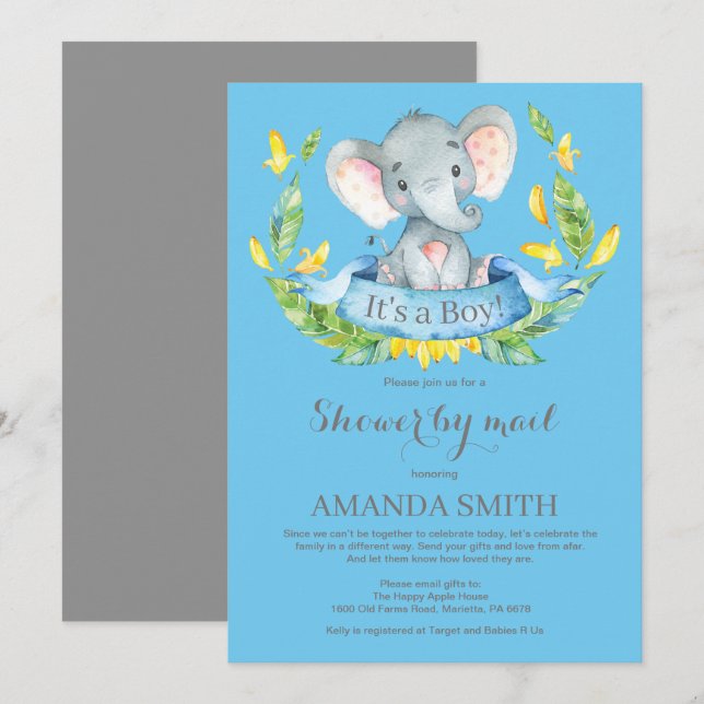 Boy Elephant Baby Shower by Mail Call Inbjudningar (Fram/baksida)
