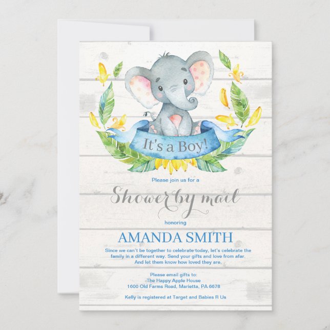Boy Elephant Baby Shower by Mail Call Inbjudningar (Framsida)