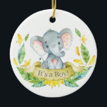 Boy Elephant Baby Shower Gult Julgransprydnad Keramik<br><div class="desc">Boy Elephant Baby Shower Gult Ceramic Ornament</div>