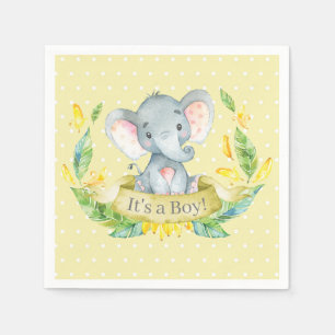 Boy Elephant Baby Shower Gult Napkins Pappersservett
