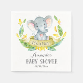 Boy Elephant Baby Shower Gult och Grått Napkins Pappersservett