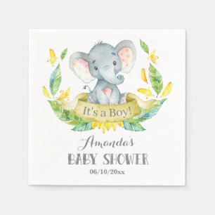 Boy Elephant Baby Shower Gult och Grått Napkins Pappersservett