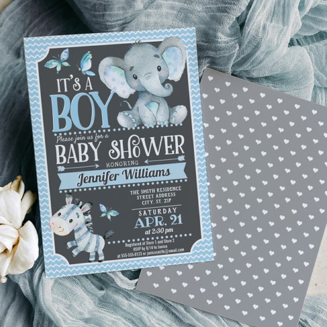 Boy Elephant Baby Shower-inbjudan Inbjudningar (Skapare uppladdad)