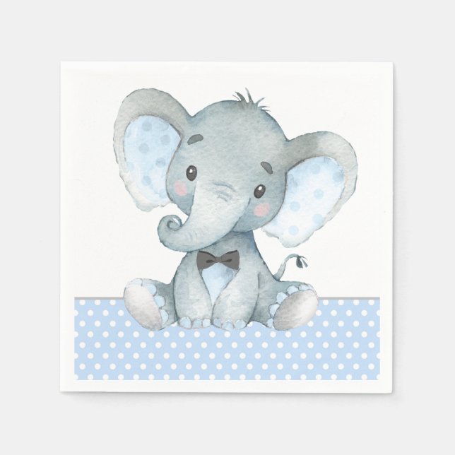 Boy Elephant Baby Shower Pappra Napkins Pappersservett (Framsidan)