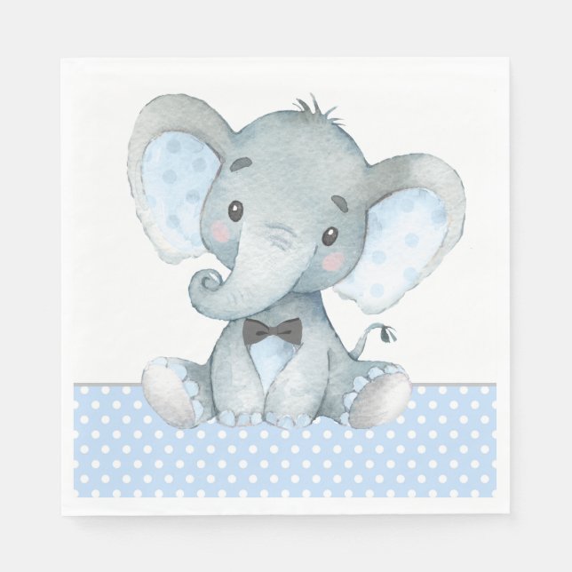 Boy Elephant Baby Shower Pappra Napkins Pappersservett (Framsidan)