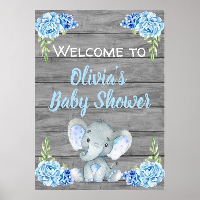Boy Elephant Baby Shower Poster (Framsidan)