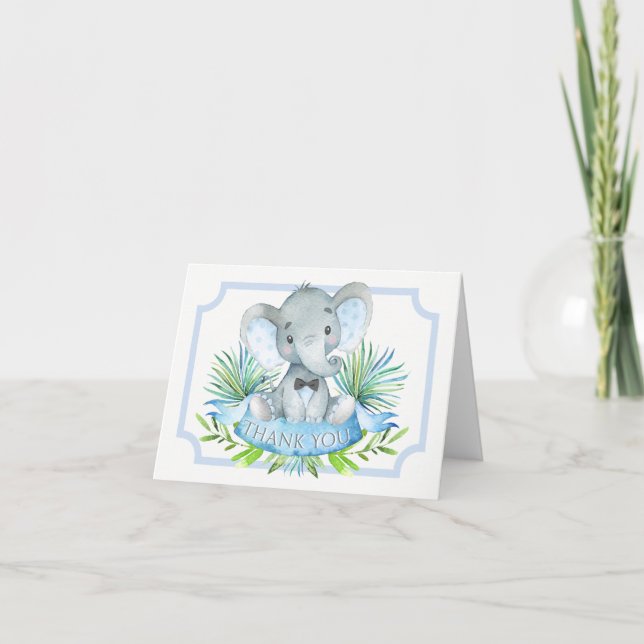 Boy Elephant Baby Shower Tack du Cards Kort (Framsida)