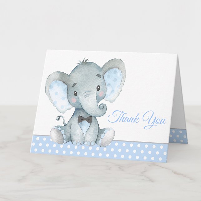 Boy Elephant Baby Shower Tack du Cards Kort (Add your message or leave blank for your handwritten message when they arrive.)