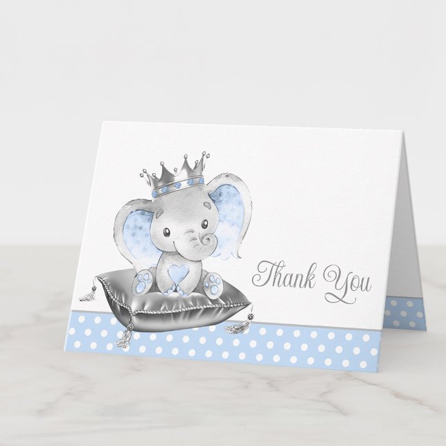Boy Elephant Baby Shower Tack du Cards Kort (Add your message or leave them blank for your handwritten message.)