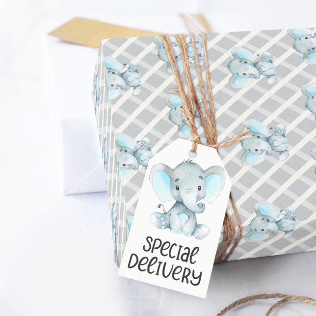 Boy Elephant Baby Shower Wrapping Papper Presentpapper (Skapare uppladdad)