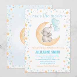 Boy Elephant Baby Siting on Måne Shower Inbjudningar