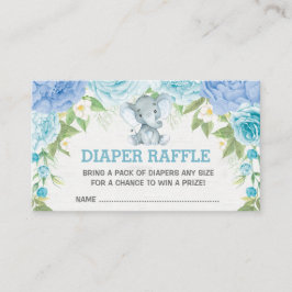 Boy Elephant Blue Blommigt Baby Diaper Raffle Tilläggskort