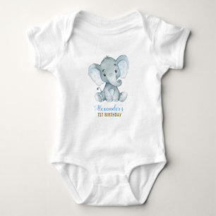 Boy Elephant Blue Bodydräkt 1:a födeldagen Party T Shirt