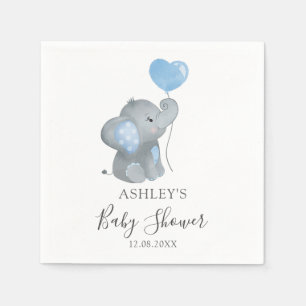 Boy Elephant Blue Watercolor Baby Shower Pappersservett