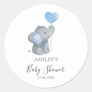 Boy Elephant Blue Watercolor Baby Shower Runt Klistermärke