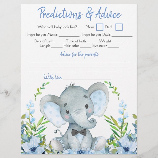 Boy Elephant Bow Tie Baby Shower Dubbla Game Reklamblad (Framsidan)