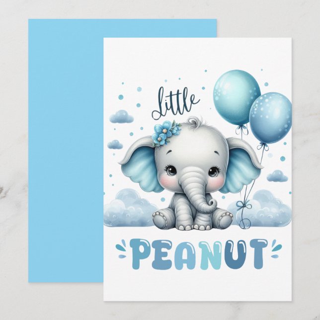 Boy Elephant Cute Peanut  Inbjudningar (Fram/baksida)