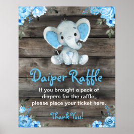 Boy Elephant Diaper Raffle Baby Shower Game Sign Poster